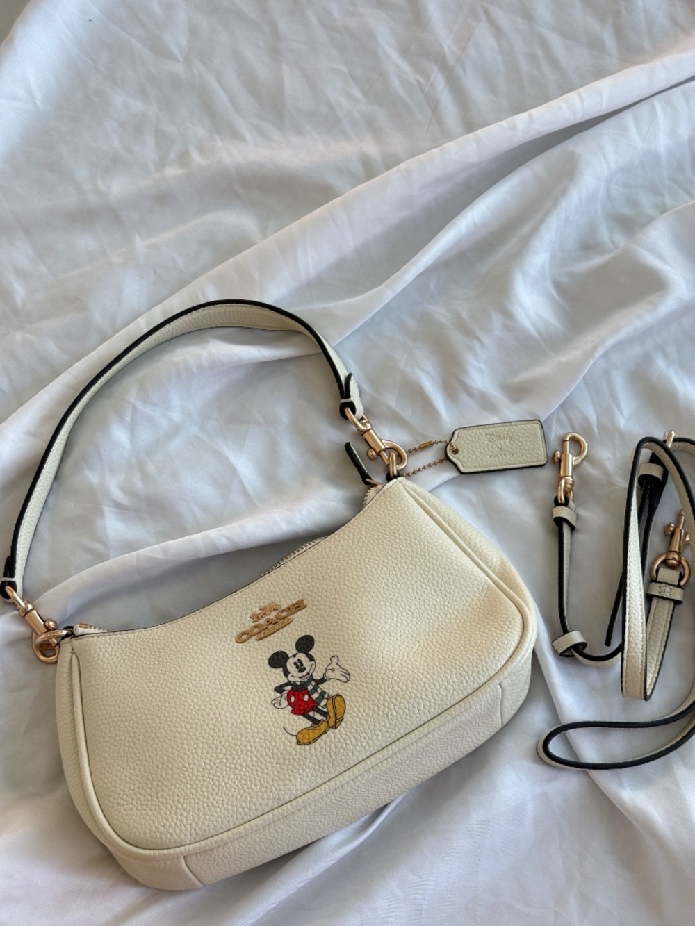 Disney x Coach Teri Shoulder Bag Mickey Mouse Chalk Leather